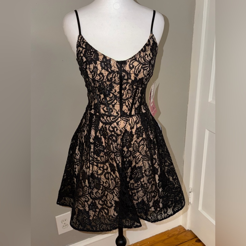 NWT Black Lace Overlay Mini Dress